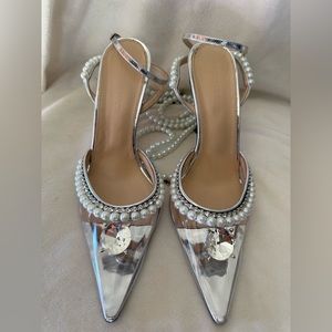 Mach & Mach Diamond of Elizabeth Embellished Clear Heels
